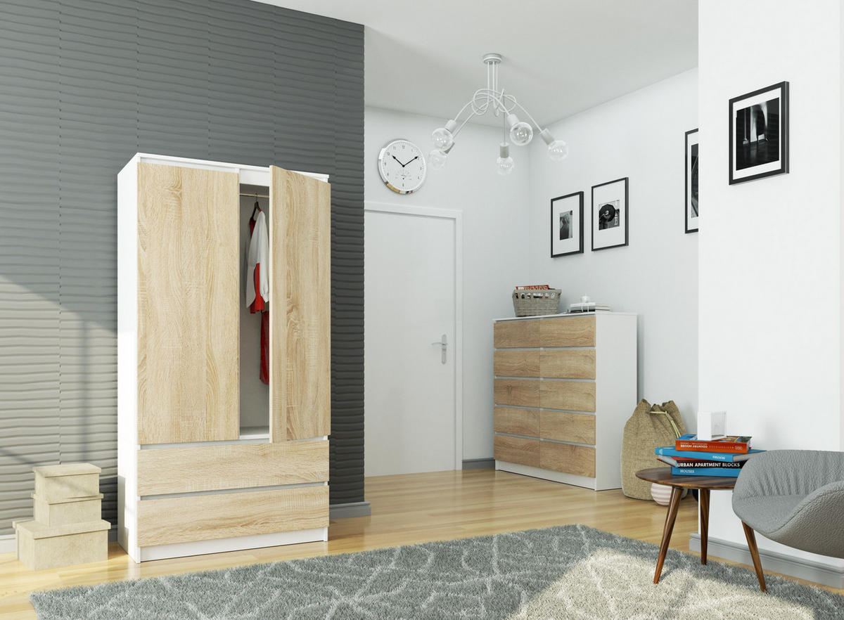 KLEIDERSCHRANK Weiß, Sonoma Eiche 180x51x90 cm - Weiß/Sonoma Eiche, Holzwerkstoff (180/180/51cm) - Akord