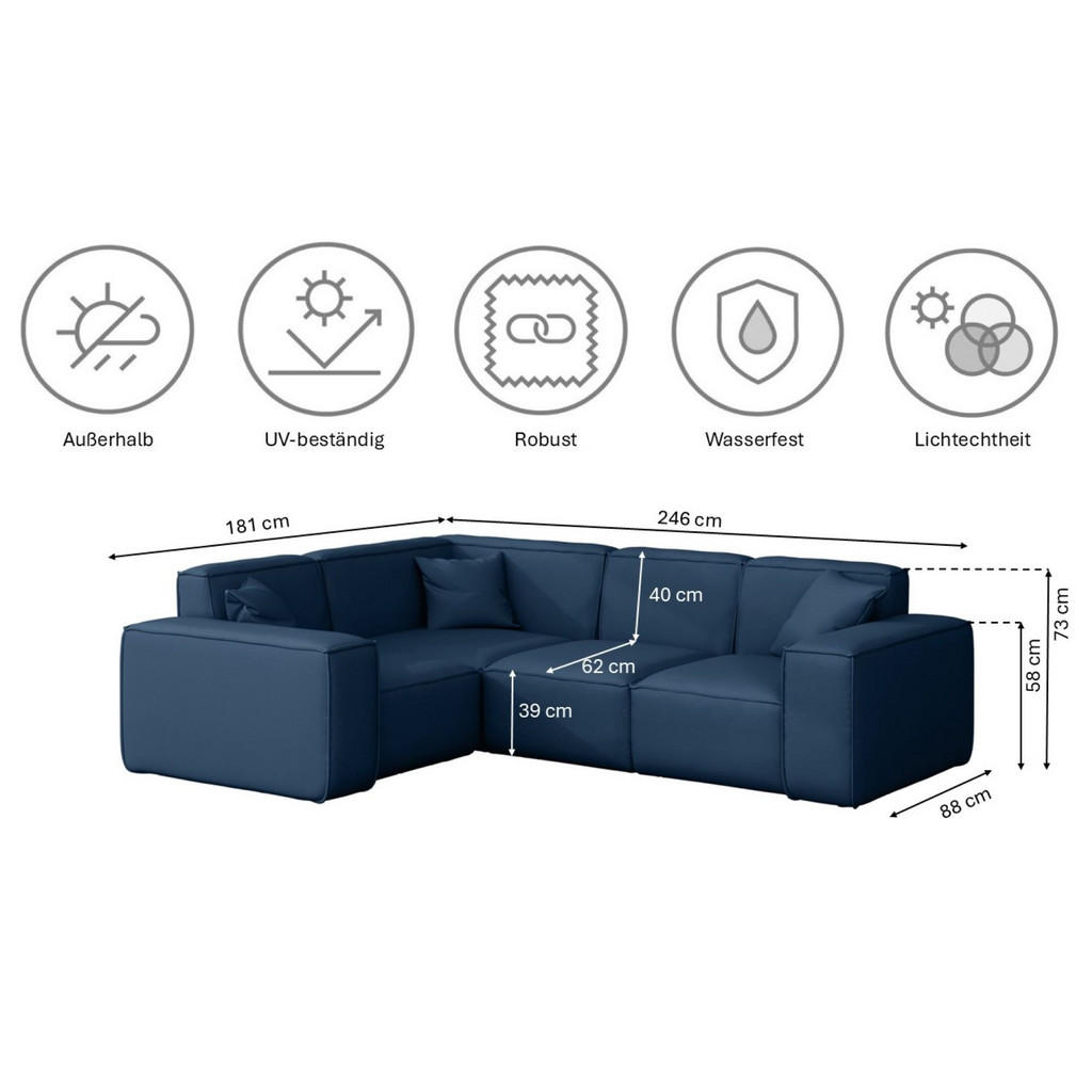 Thumbnail - Kaiser Möbel Gartenecksofa, Blau, Holz, 4-Sitzer, 181x73x246 cm, Loungemöbel, Gartensofas