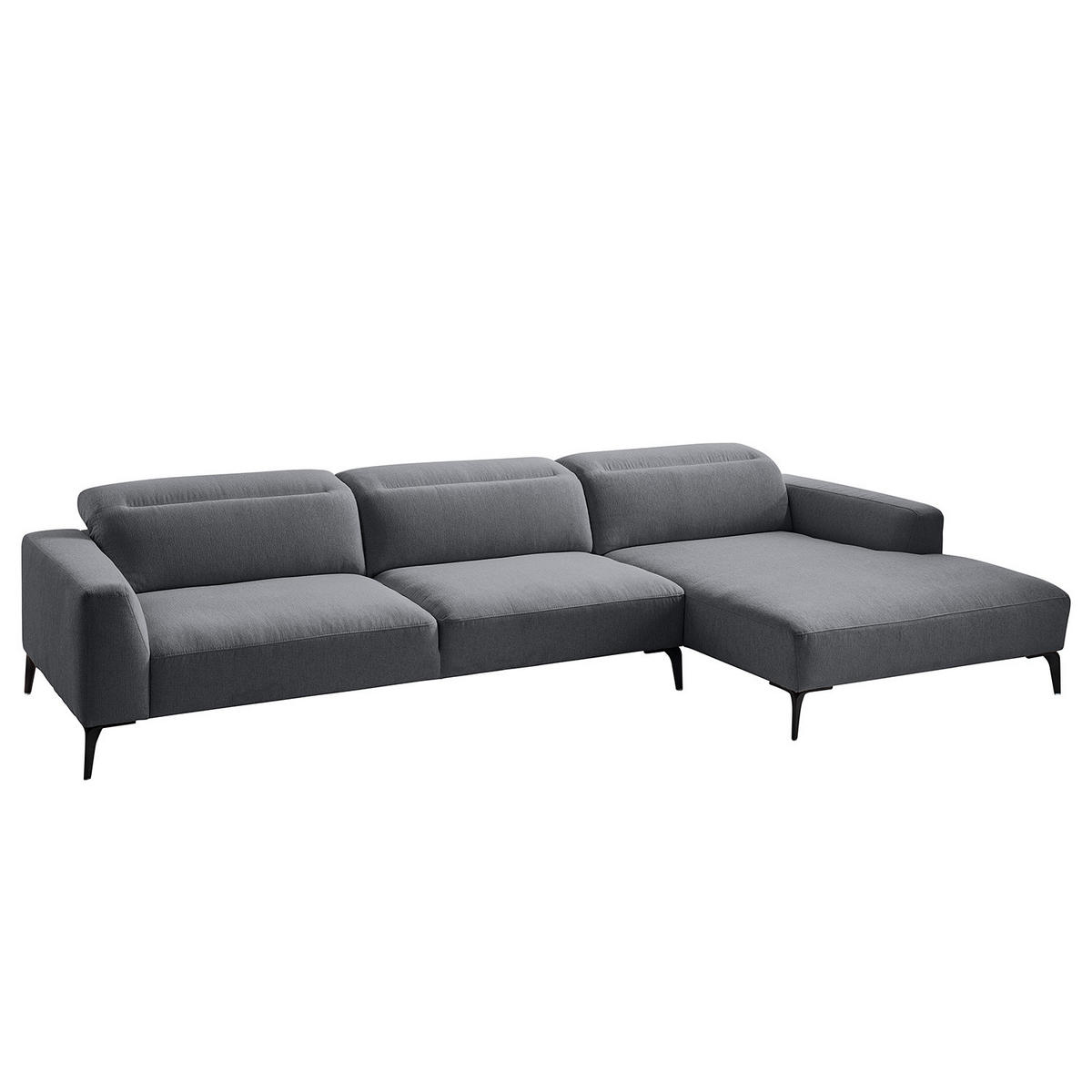 ECKSOFA mit Longchair - Schwarz/Grau, Textil/Metall (328/180cm) - home24