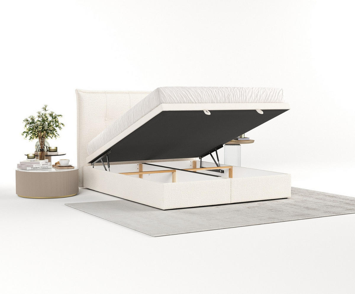 POLSTERBETT Liano mit Stauraum 200/200 cm Creme im Alta Stoff - Creme/Schwarz, Holz/Holzwerkstoff (200/200cm) - AltaBeds