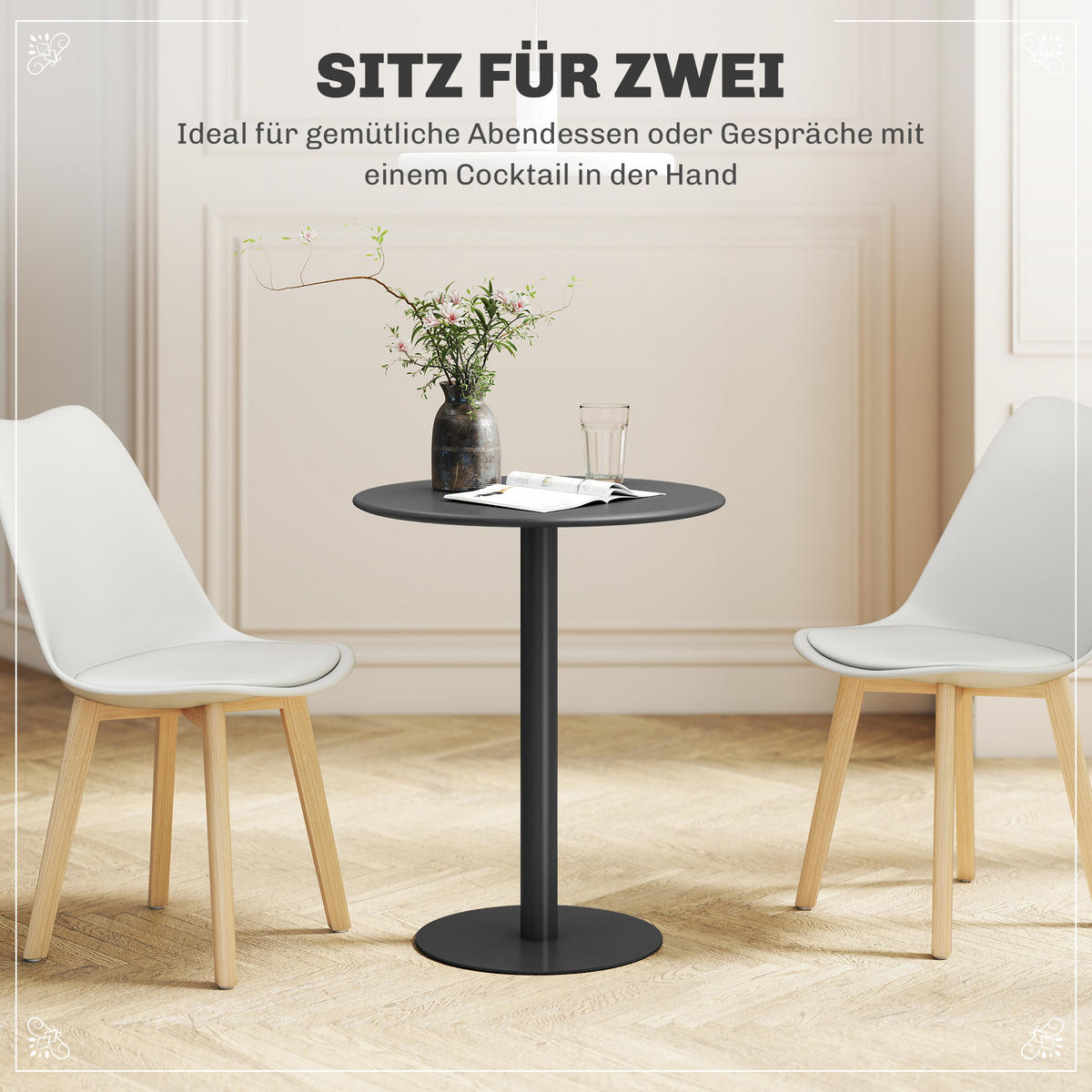 ESSTISCH, Runder Küchentisch für 2 Personen, Moderner Esszimmertisch, Schwarz - Schwarz, Metall (60/60/72cm) - HOMCOM