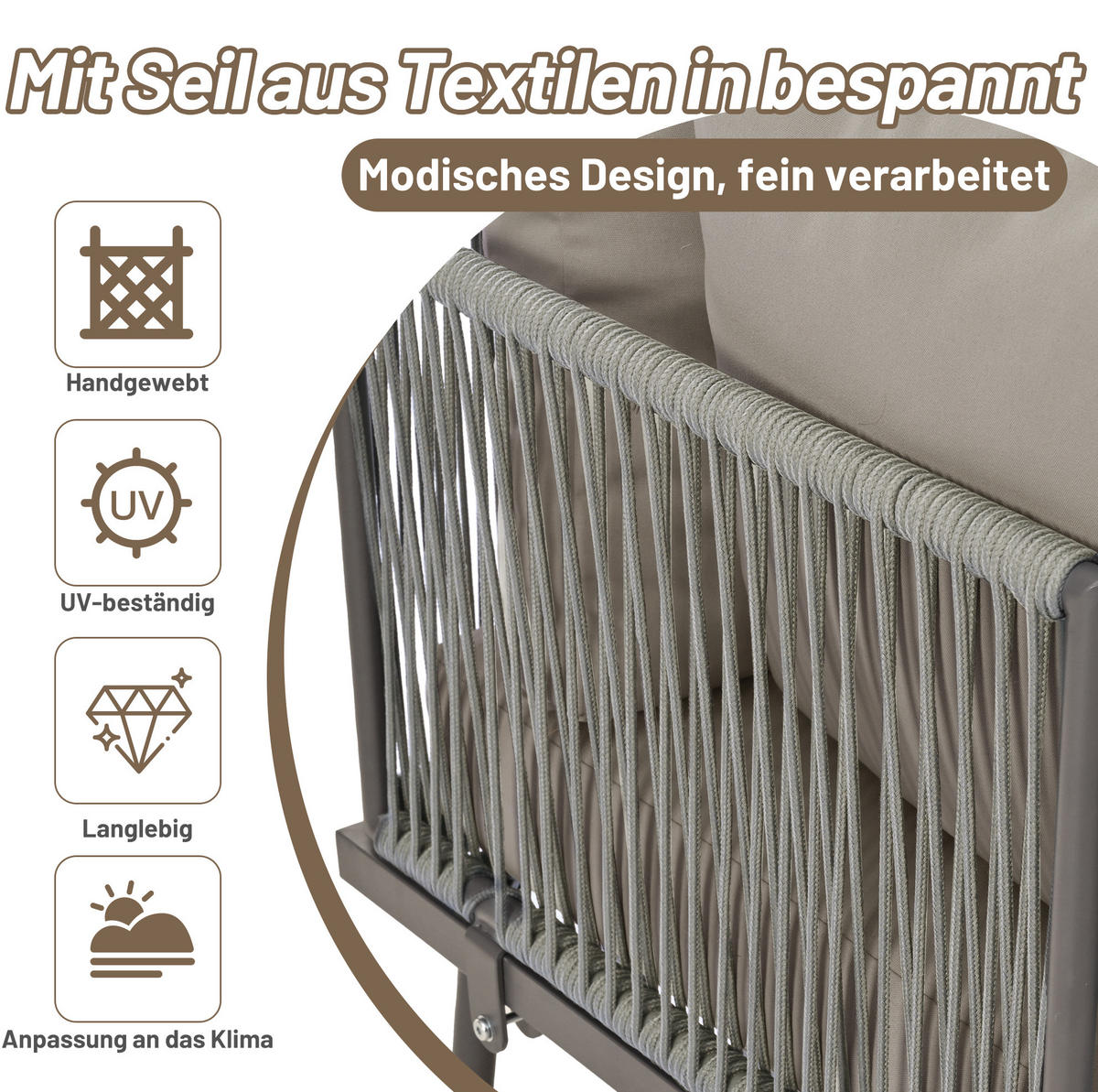 LOUNGEGARNITUR 120/60/72 cm grau aus Eisen mit Glastisch und Kissen - Grau, Metall - OKWISH