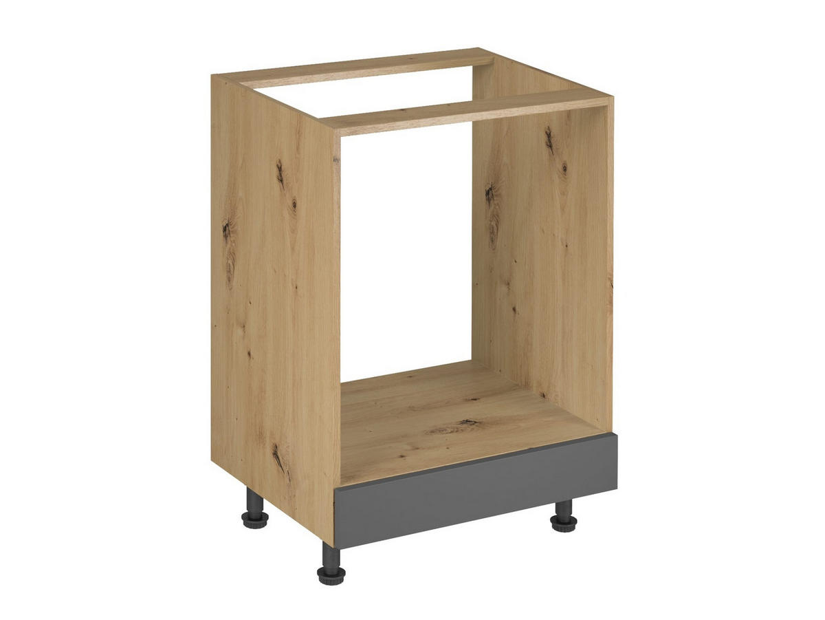 KÜCHENZEILE 240 - Langen KL2-M240 in Grau/ Artisan Eiche - Schwarz/Eiche Artisan, Holz/Metall (240/212/58cm)