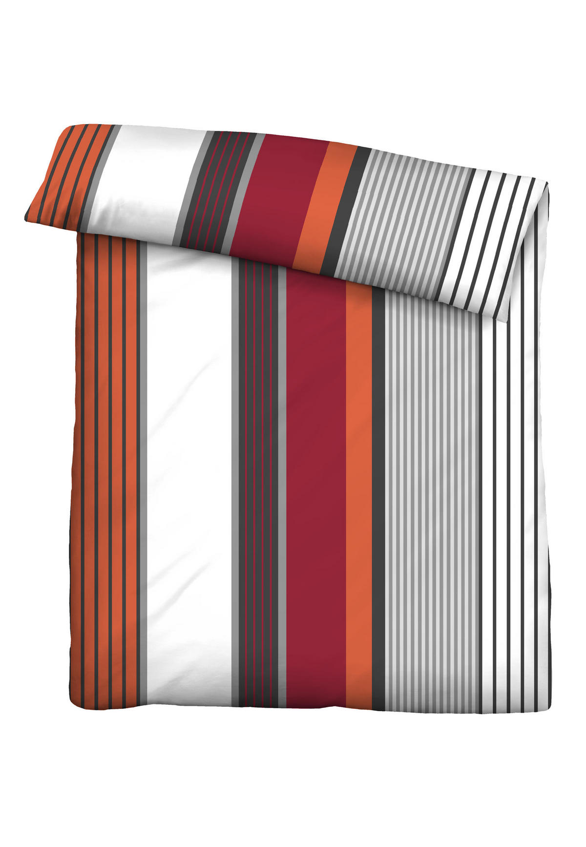 BETTWÄSCHE-GARNITUR Renforcé Längsstreifen rubin, 135x200 cm + 80x80 cm - Dunkelrot, Textil (135/200cm) - Castell
