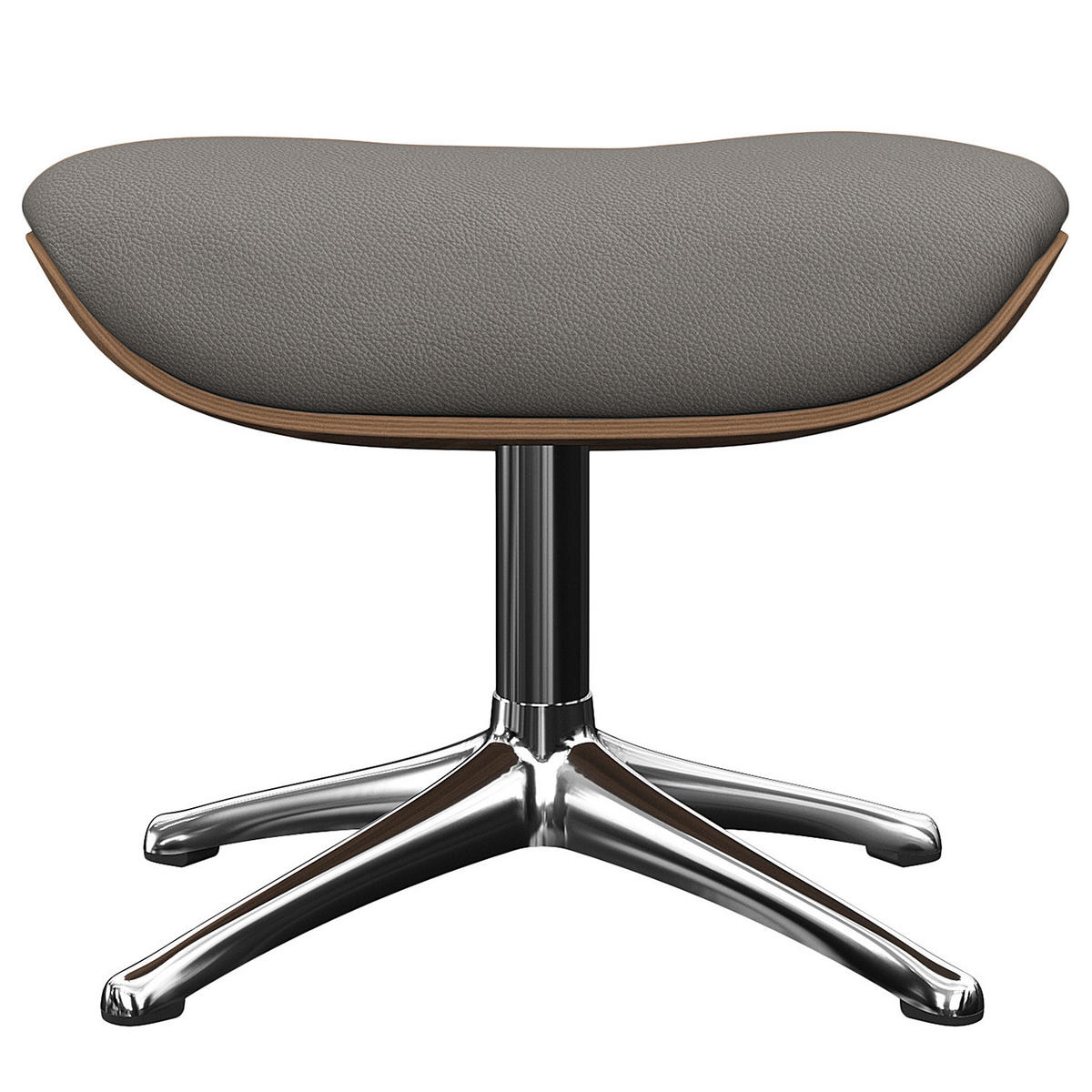 POLSTERHOCKER - Echtleder - Chromfarben/Grau, Leder/Holz (49/39/44cm) - home24