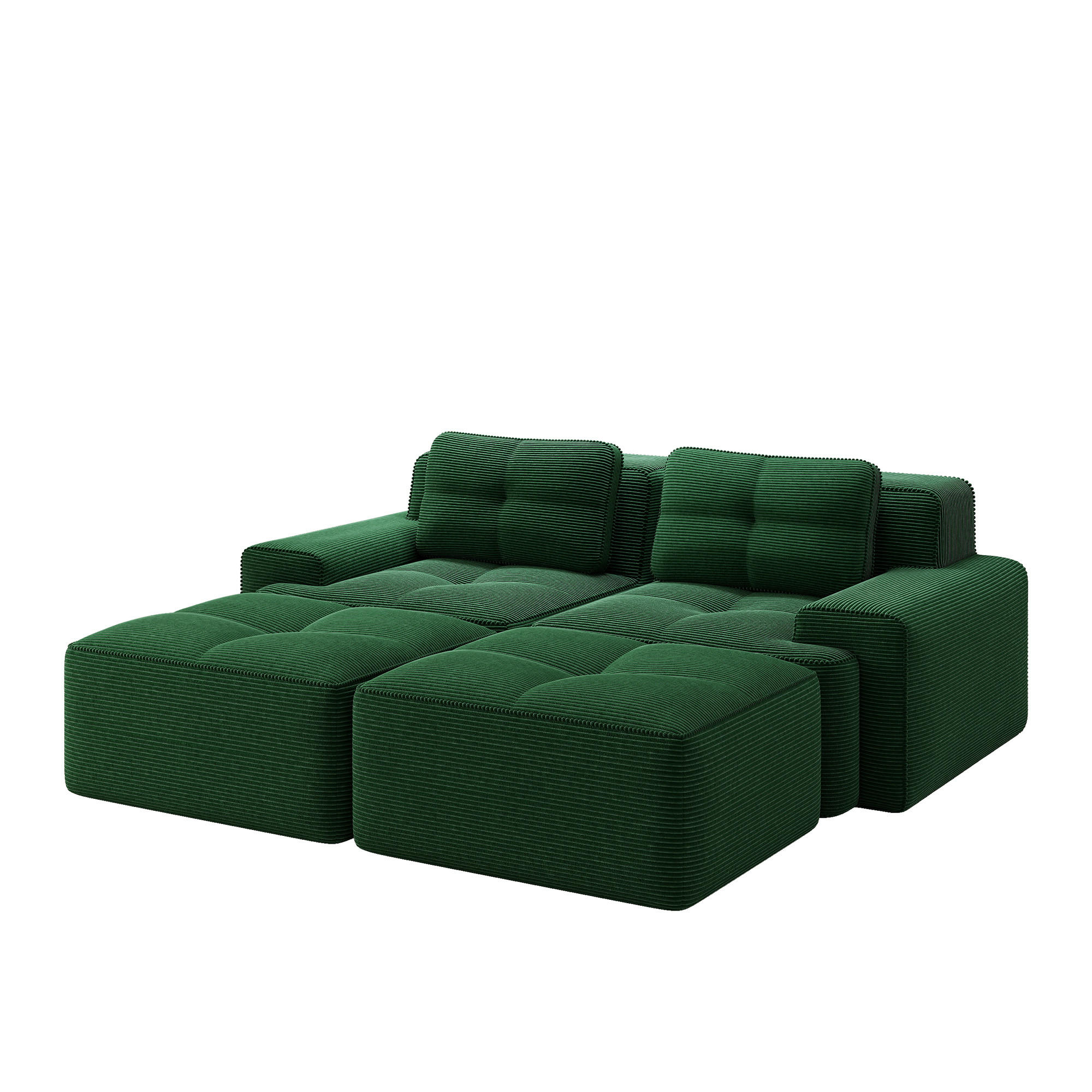 2-SITZER SOFA Cord Grün mit Ottoman - Grün, Textil (204/69/177cm) - WISHDOR