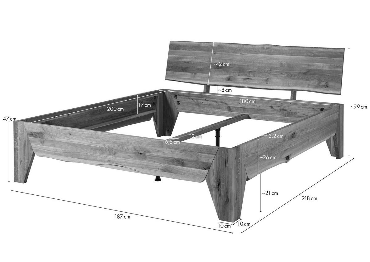 HOLZBETT Wildeiche 180x200 natur geölt PURE OAK #115 - Braun, Holz (180/200cm) - Massivmoebel24