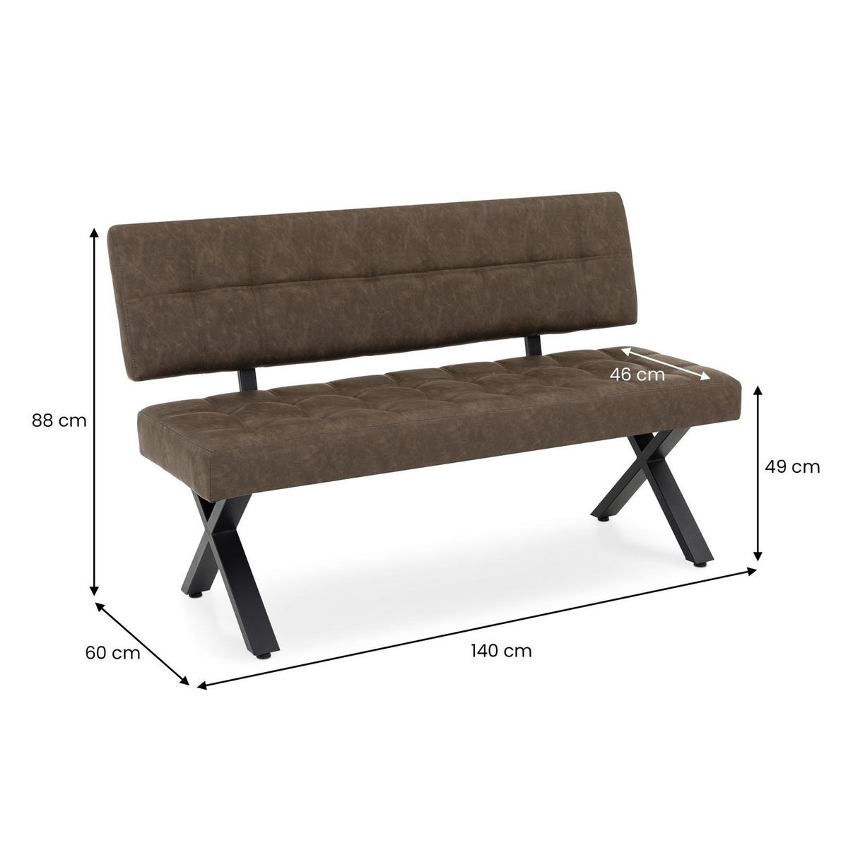 ESSZIMMERBANK KAROSI dunkelbraun - Dunkelbraun, Kunststoff/Metall (140/88/60cm) - IDIMEX