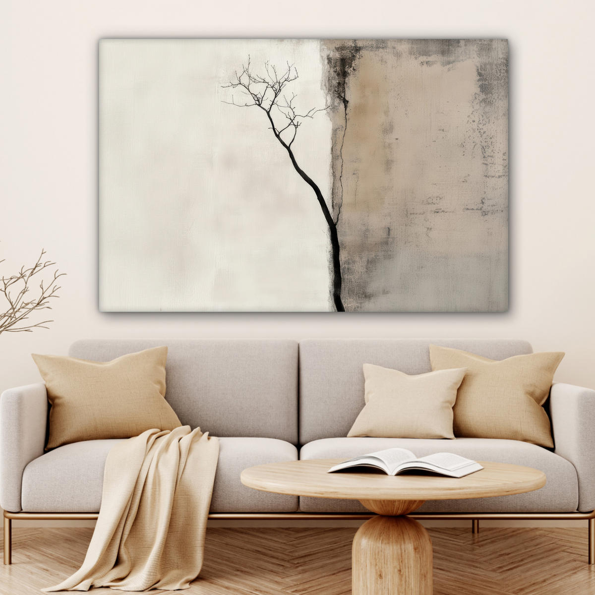 LEINWANDBILD Wabi sabi - Pflanze - Beige Groß 140x90 cm - Taupe, Textil (140/90cm) - MuchoWow