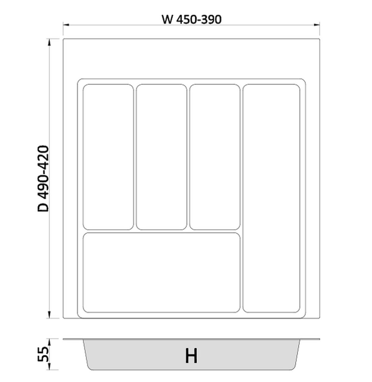 BESTECKEINSATZ kürzbar, Breite 39-45cm, Schublade 50cm, Tiefe 42-49cm - Anthrazit, Kunststoff (45/5.5/49cm)