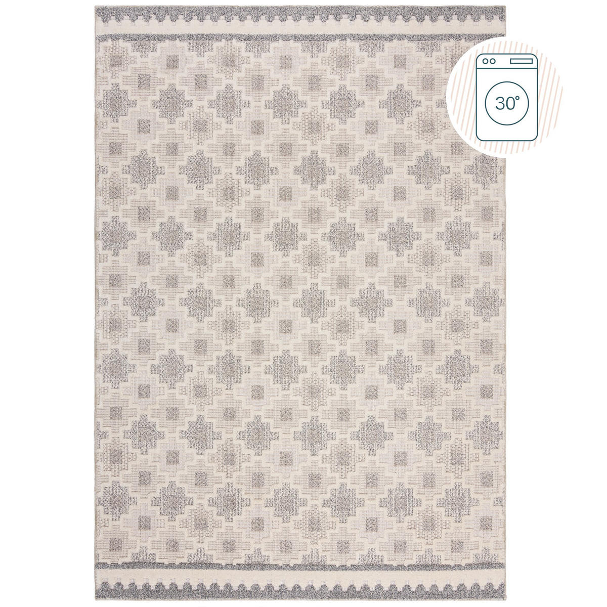 TEPPICH waschbar Kreuzornament Muster, Geometrisch, Küche schmutzabweisend Grau-Beige Rechteckig 116x170 - Grau, Textil (116/170cm) - KADIMA DESIGN