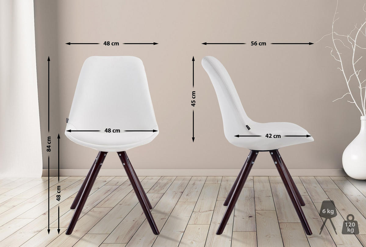 STUHL Lederlook weiß - Weiß/Cappuccino, Holz/Textil (48/84/56cm) - CLP