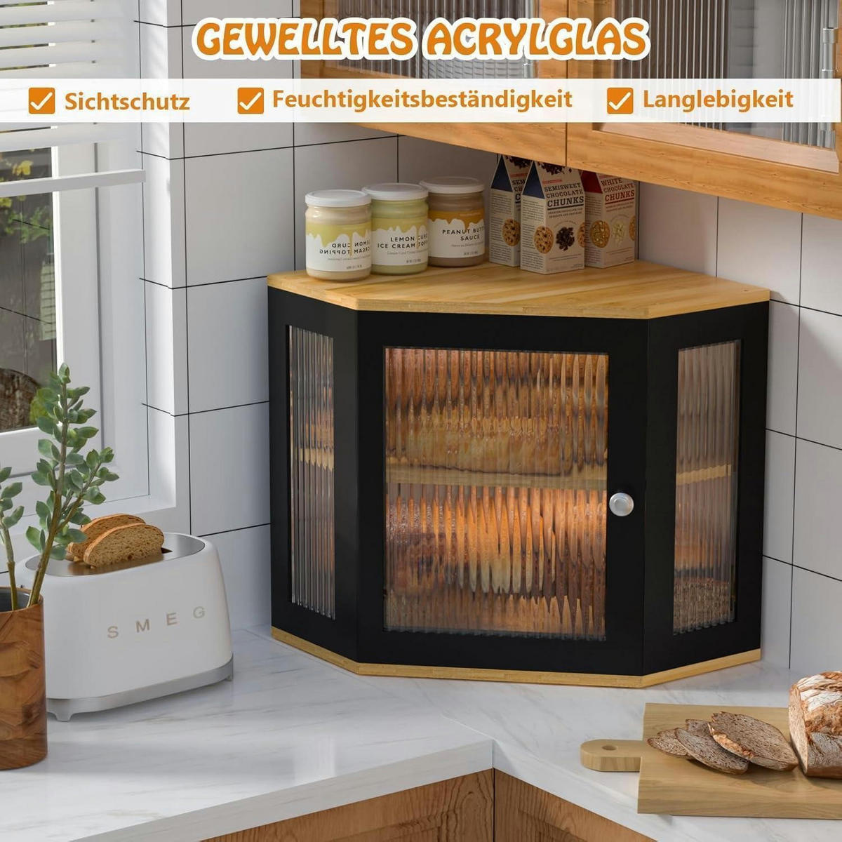 BROTKASTEN Ecke Bambus Schwarz 32 x 32 x 35 cm - Multicolor, Naturmaterialien (17.5/31/40cm)