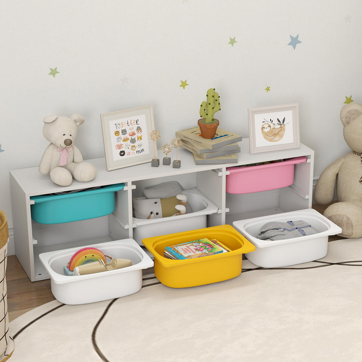 KINDERREGAL DE-17269 2 Ebenen mit 6 farbigen Boxen Weiß - Weiß, Metall (97/29/21cm) - ComfortXL