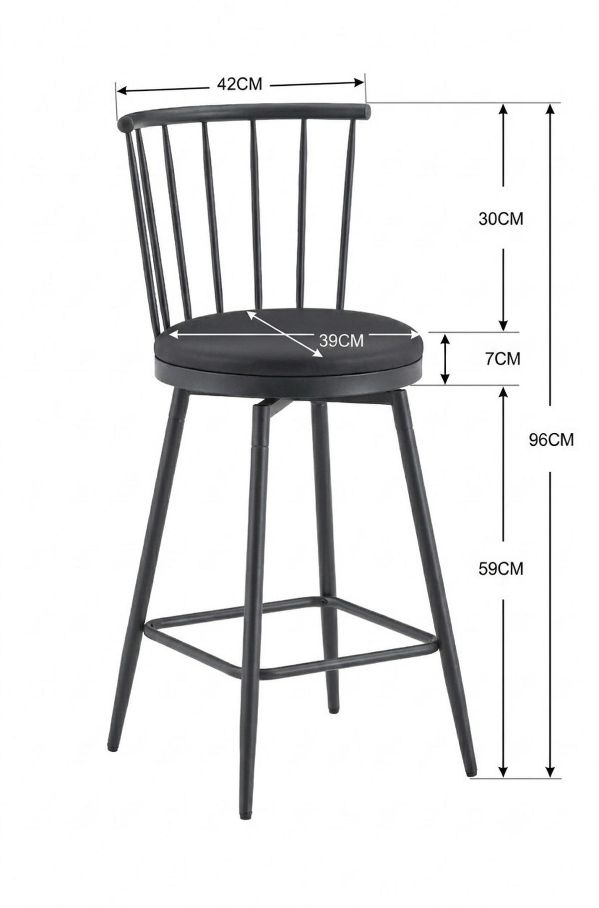 BARHOCKER mit gepolstertem Sitz Metall Schwarz - Schwarz, Metall (39/96/39cm) - Meubliv