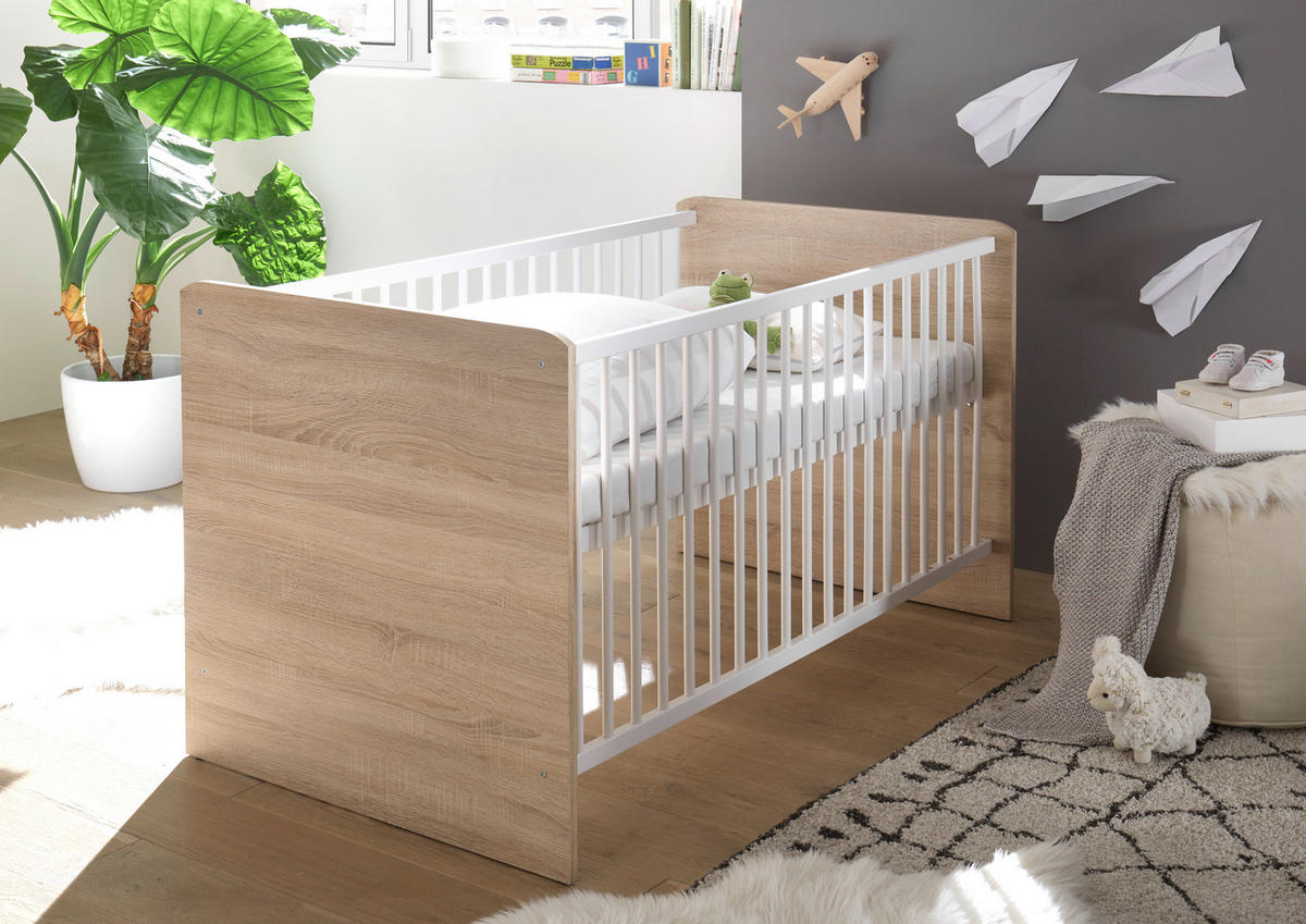 BABYZIMMER Wiki in Eiche Sonoma und Weiß 5 teilig - Braun, Holzwerkstoff (120/200/80cm)