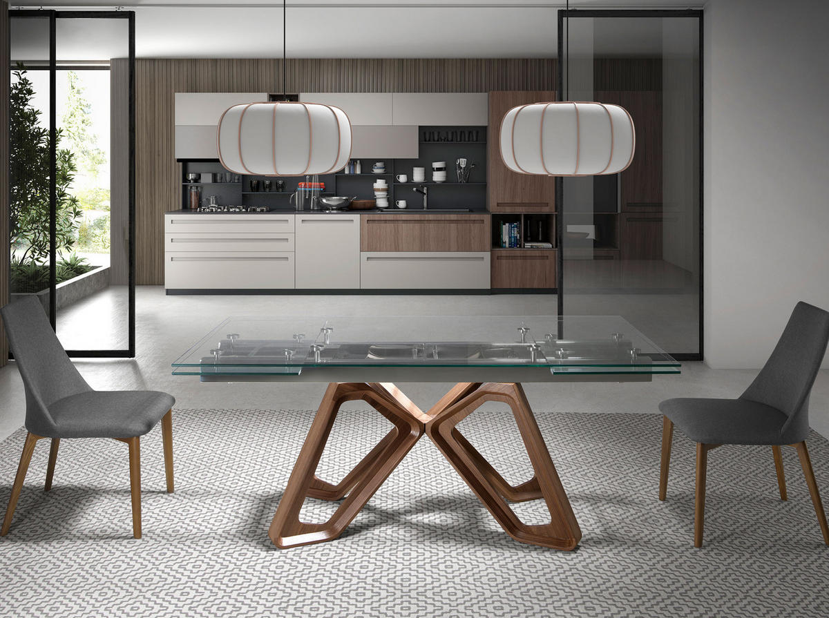 ESSTISCH Walnuss Glas Stahl 160/90/76 cm - Edelstahlfarben/Transparent, Glas (90/160/76cm) - ANGEL CERDA