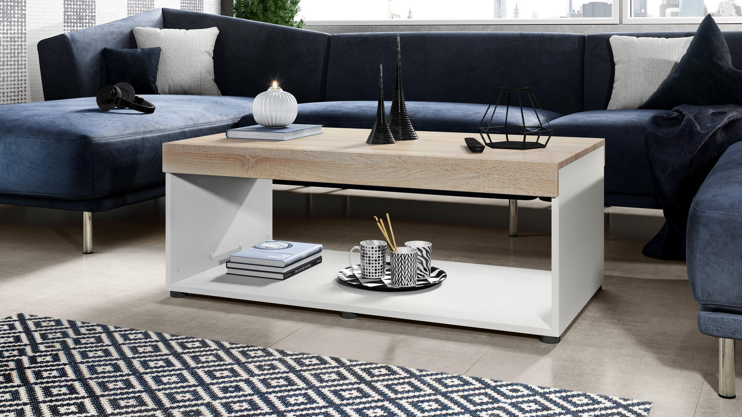 COUCHTISCH Pure Tischplatte und Blenden in Eiche sägerau - Eiche San Remo, Holzwerkstoff (58/104/40.5cm) - Vladon
