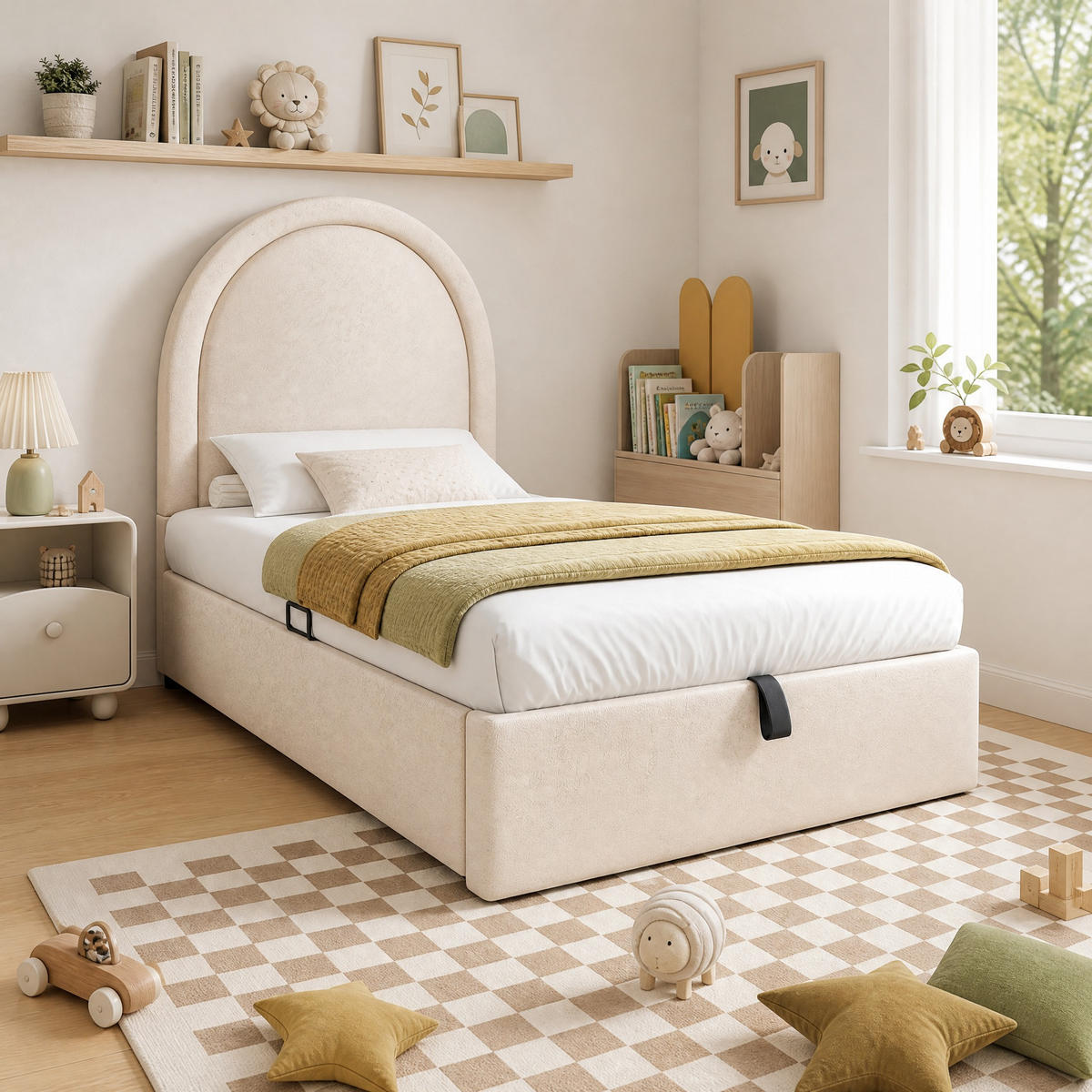 KINDERBETT 90/200 cm in Beige mit Bettkasten und Matratze - Beige, Holzwerkstoff/Textil (90/200cm) - STILVORA