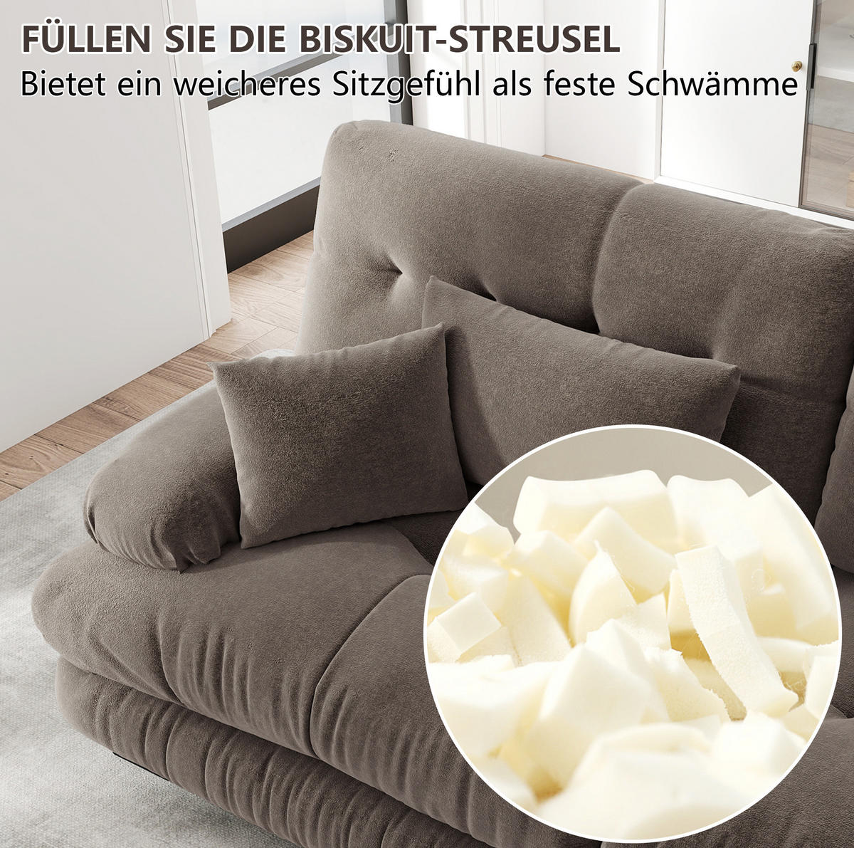 WOHNLANDSCHAFT aus Chenille in Braun mit beweglichen Ottomans - Braun, Textil (145/81/406cm) - Modfu
