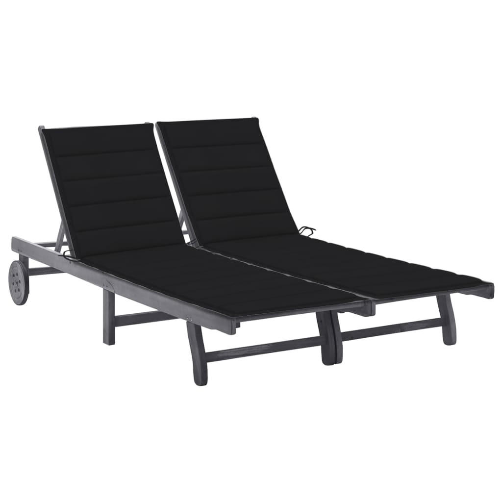 2-PERSONEN-SONNENLIEGE mit Auflage Grau Akazie Massivholz - Grau, Holz (200/76/200cm) - furnicato