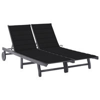 2-PERSONEN-SONNENLIEGE mit Auflage Grau Akazie Massivholz - Grau, Holz (200/76/200cm) - furnicato