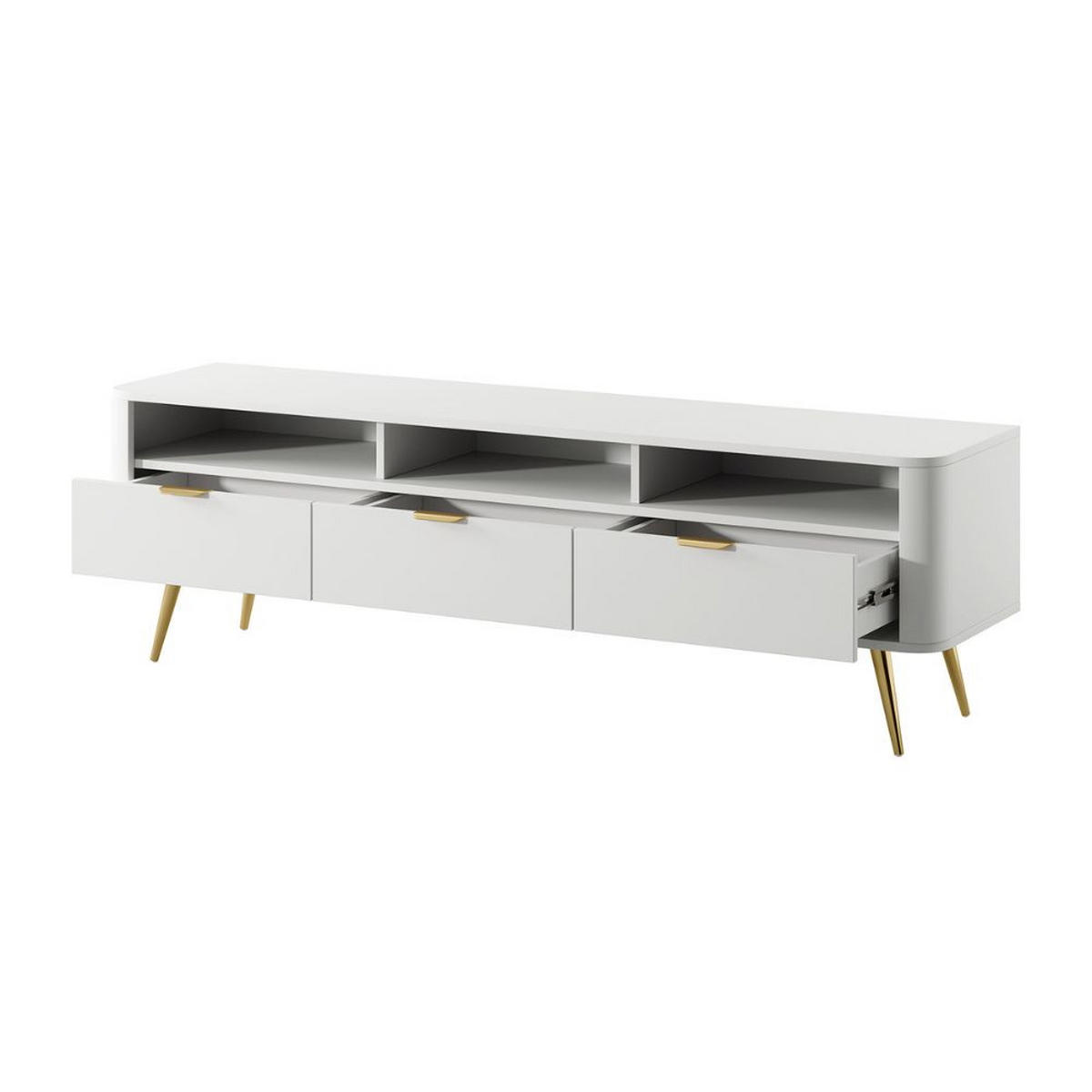 TV-SCHRANK Oval Weiß mit 3 Schubladen 160 cm - Goldfarben/Weiß, Holzwerkstoff/Metall (162/49/38cm) - Selsey