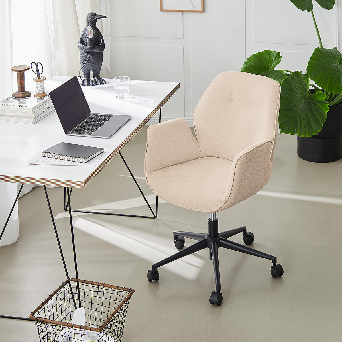 BÜROSTUHL - Beige, Webstoff / Stahl , 61/91/59 cm - Beige, Textil (61/91/59cm) - home24