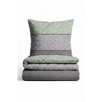 BETTWÄSCHE-GARNITUR Premium Biber Streifen salbei, 155x220 cm + 80x80 cm - Salbeigrün, Textil (155/220cm) - biberna