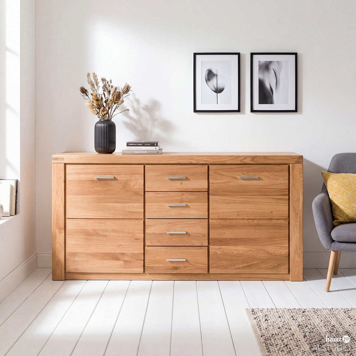 SIDEBOARD - Teilmassiv - Braun, Holzwerkstoff/Metall (158/80/40cm) - home24