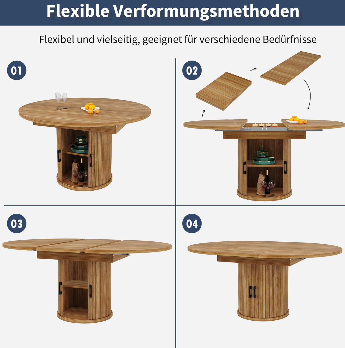 ESSTISCH aus MDF 118(158)x118x76,8 cm Walnussfarben ausziehbar mit Stauraum und verstellbaren Füßen - Braun, Holzwerkstoff (118/118/76.8cm) - Modfu