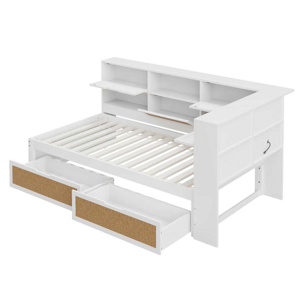 POLSTERBETT aus Holz 90x200 cm in Weiß mit USB-Anschluss & Schubladen - Weiß, Holz (90/200cm) - Modfu