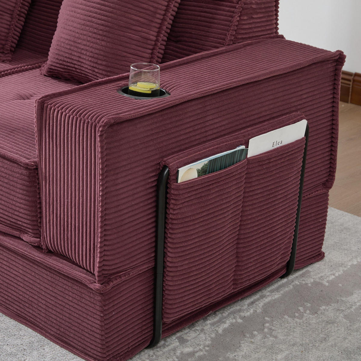 SCHLAFSOFA Zweisitzer mit Schlaffunktion,ausziehbar,Modulares Design,Cord,Weinrot - Rot, Textil (162/42/54cm) - LVHOM
