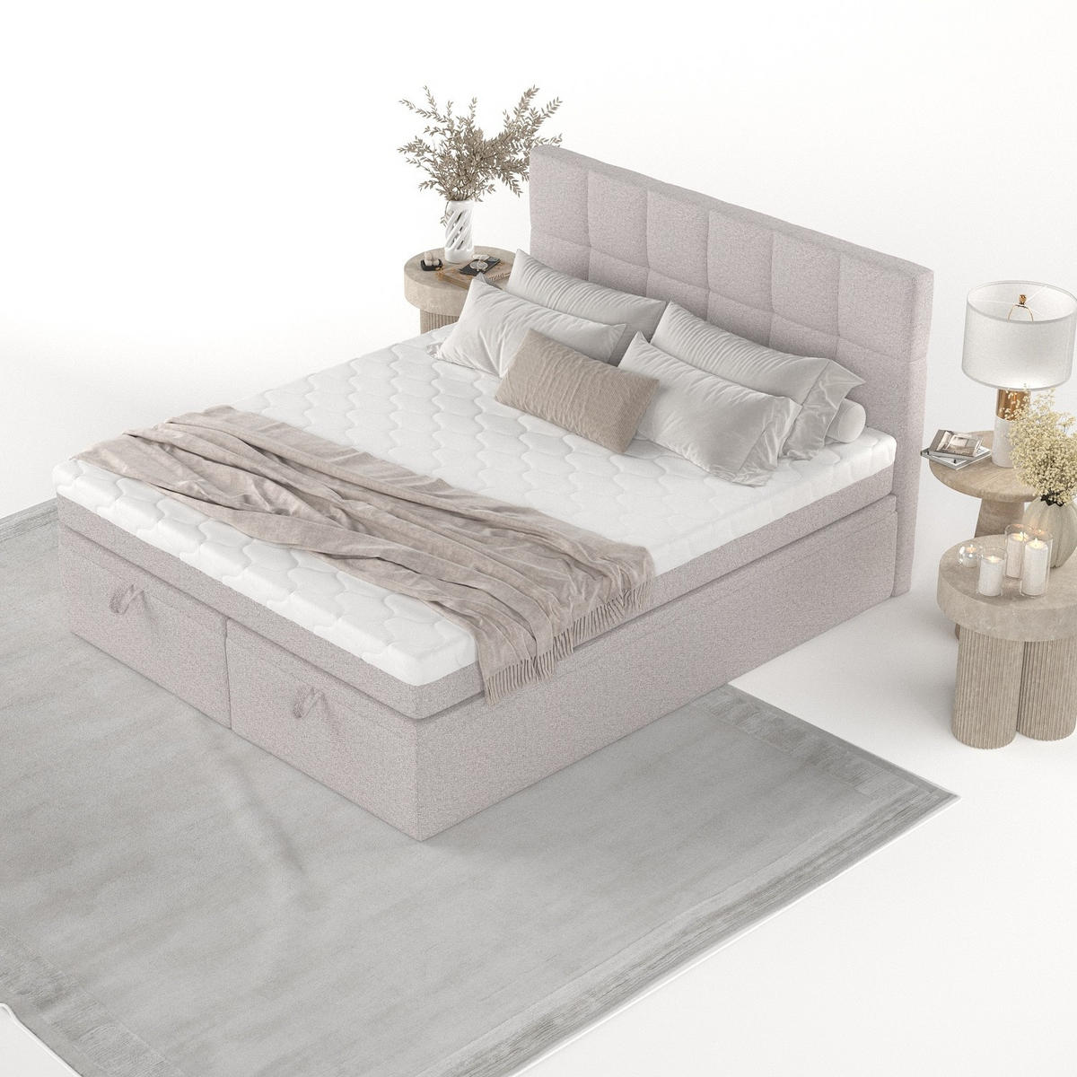 BOXBETT Elano 200/200 cm Beige im Riva Stoff - Beige/Schwarz, Holz/Holzwerkstoff (200/200cm) - AltaBeds