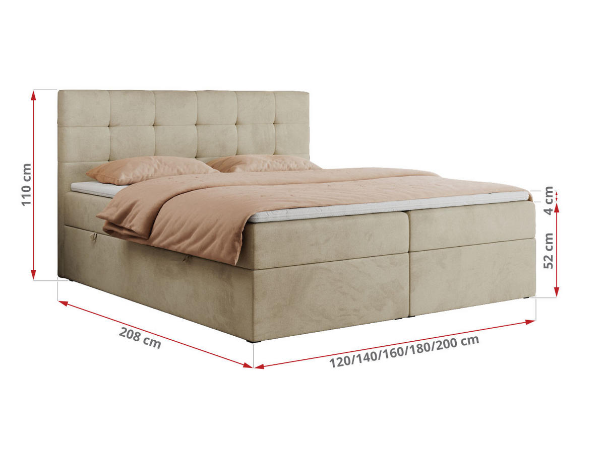 BOXBETT CENTO 160/200 Beige Velvet - H4 - Beige, Holz/Textil (160/200cm) - MKS