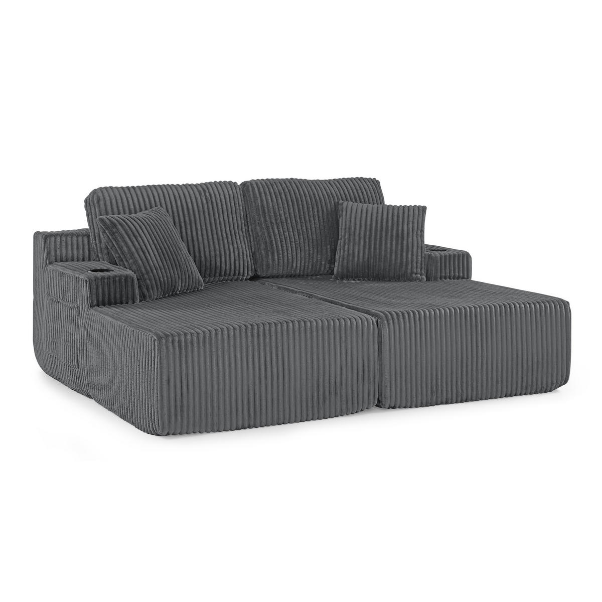 SCHLAFSOFA 186/154/78 cm Grau Cord mit seitlicher Magazintasche und Getränkehalter - Grau, Textil (186/78/154cm) - Oxeza
