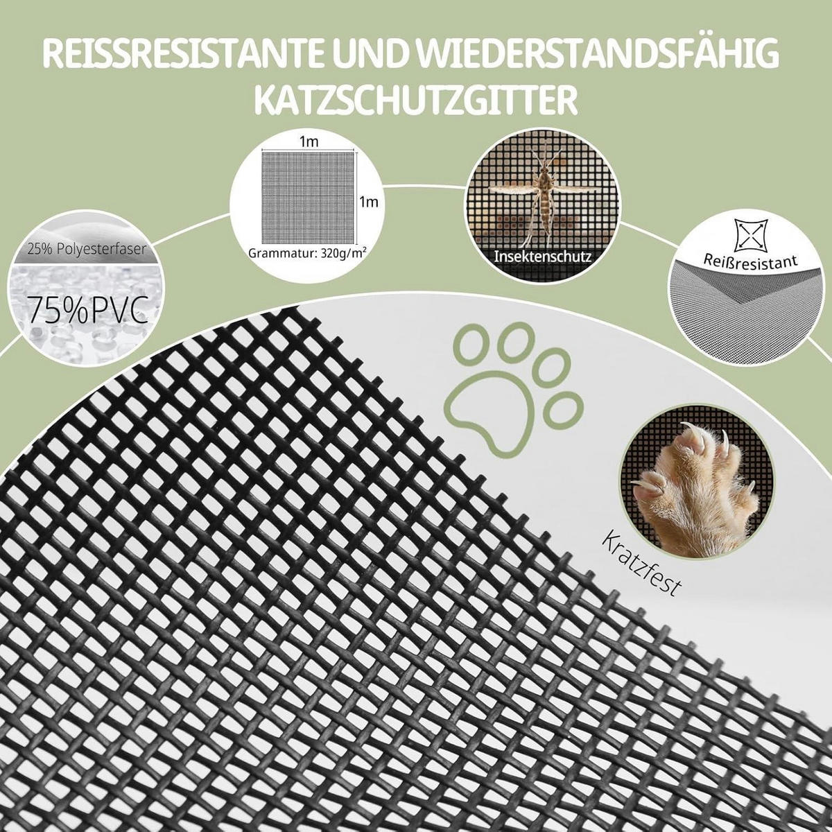 FENSTER Fliegengitter Katzensicher 100 x 130 cm - Schwarz, Textil (100/1/130cm)