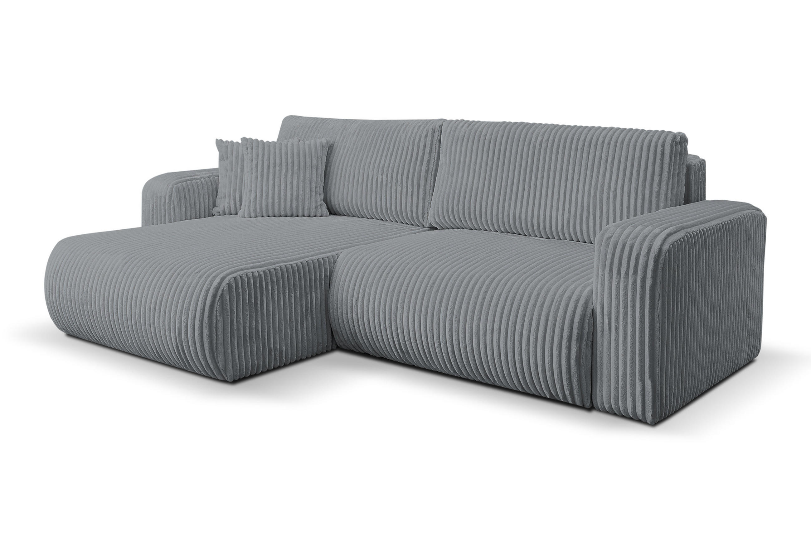 ECKSOFA Tilly, Eckcouch in L-Form mit Schlaffunktion und Bettkasten, Farbe: Grau, Cordstoff, Ottomane Universal - Grau, Textil (244/142cm) - VENASI MÖBEL