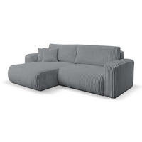 ECKSOFA Tilly, Eckcouch in L-Form mit Schlaffunktion und Bettkasten, Farbe: Grau, Cordstoff, Ottomane Universal - Grau, Textil (244/142cm) - VENASI MÖBEL