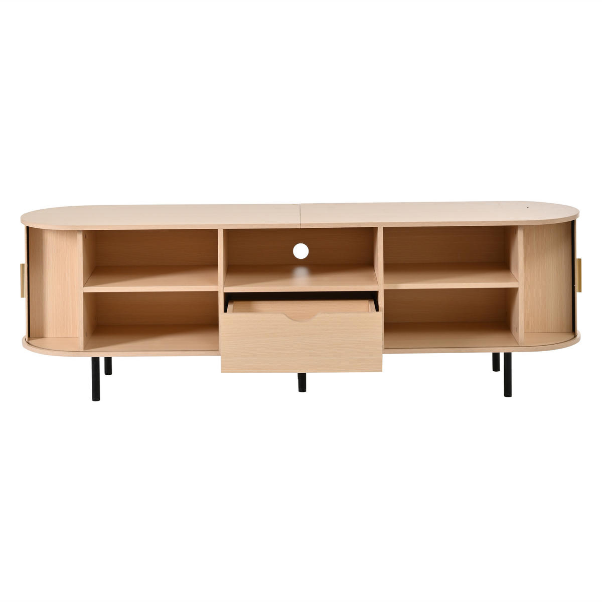 TV-SCHRANK mit abgerundeten Kanten und Rollo-Tür aus MDF 175 × 40 × 55 cm - Naturfarben, Holzwerkstoff (175/55/40cm) - Luhomfu
