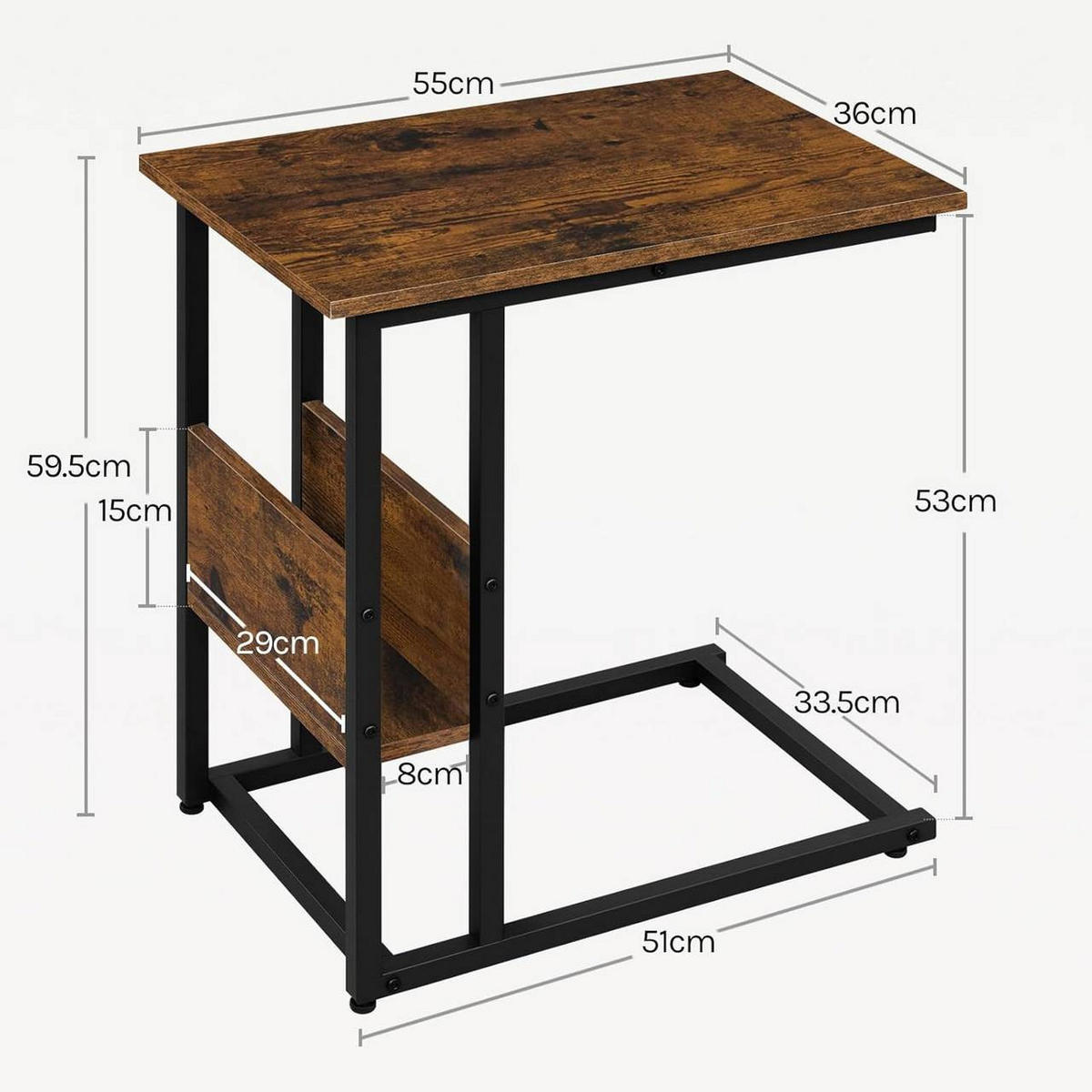 BEISTELLTISCH 55x36x59,5cm(BxTxH), Vintagebraun - Dunkelbraun/Schwarz, Holzwerkstoff/Metall (36/55/59.5cm) - Woltu