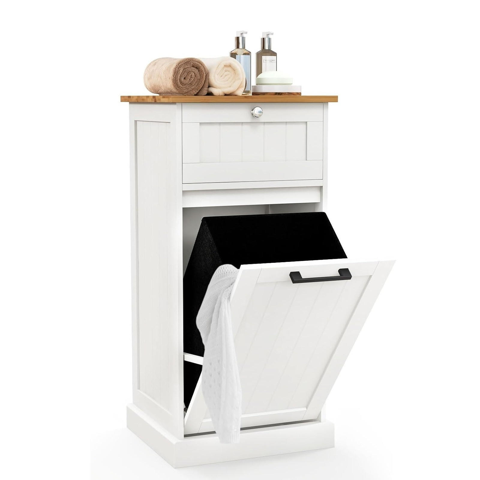 WÄSCHESCHRANK mit Wäschekorb Weiß - Weiß, Holzwerkstoff (40/82/37cm) - COSTWAY