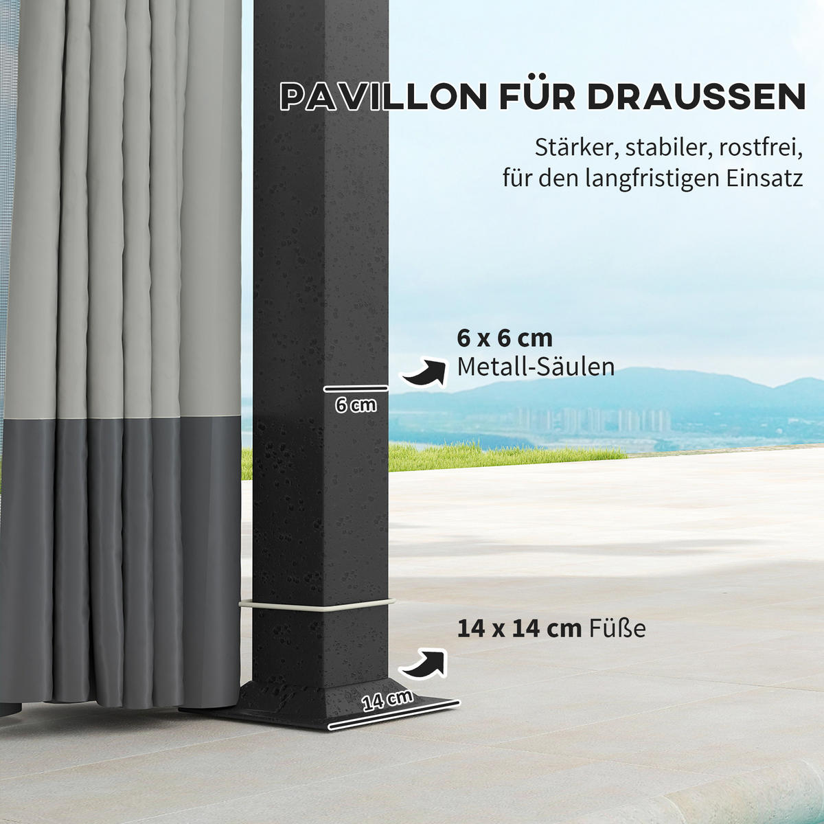 PAVILLON mit Doppeldach - Hellgrau, Metall (330/294/395cm) - Outsunny
