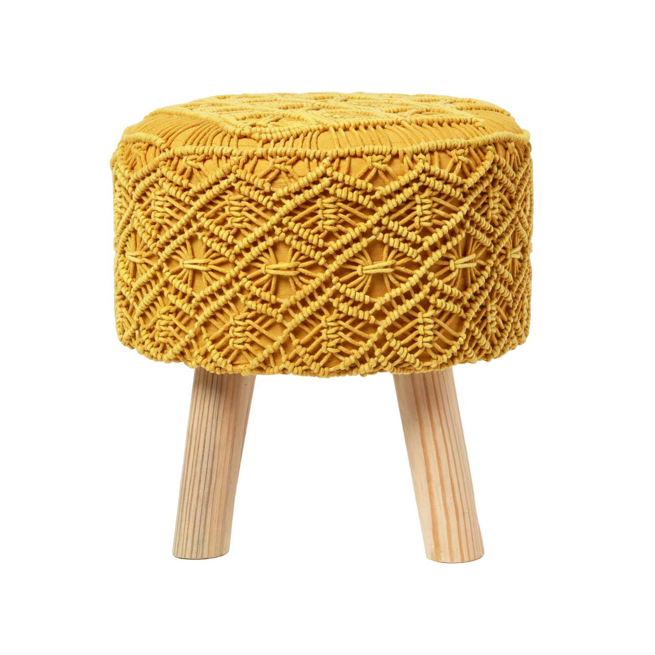 MAKRAMEE-HOCKER Willow gelb, 41/41/43 cm - Gelb, Textil (41/43/41cm) - Homescapes