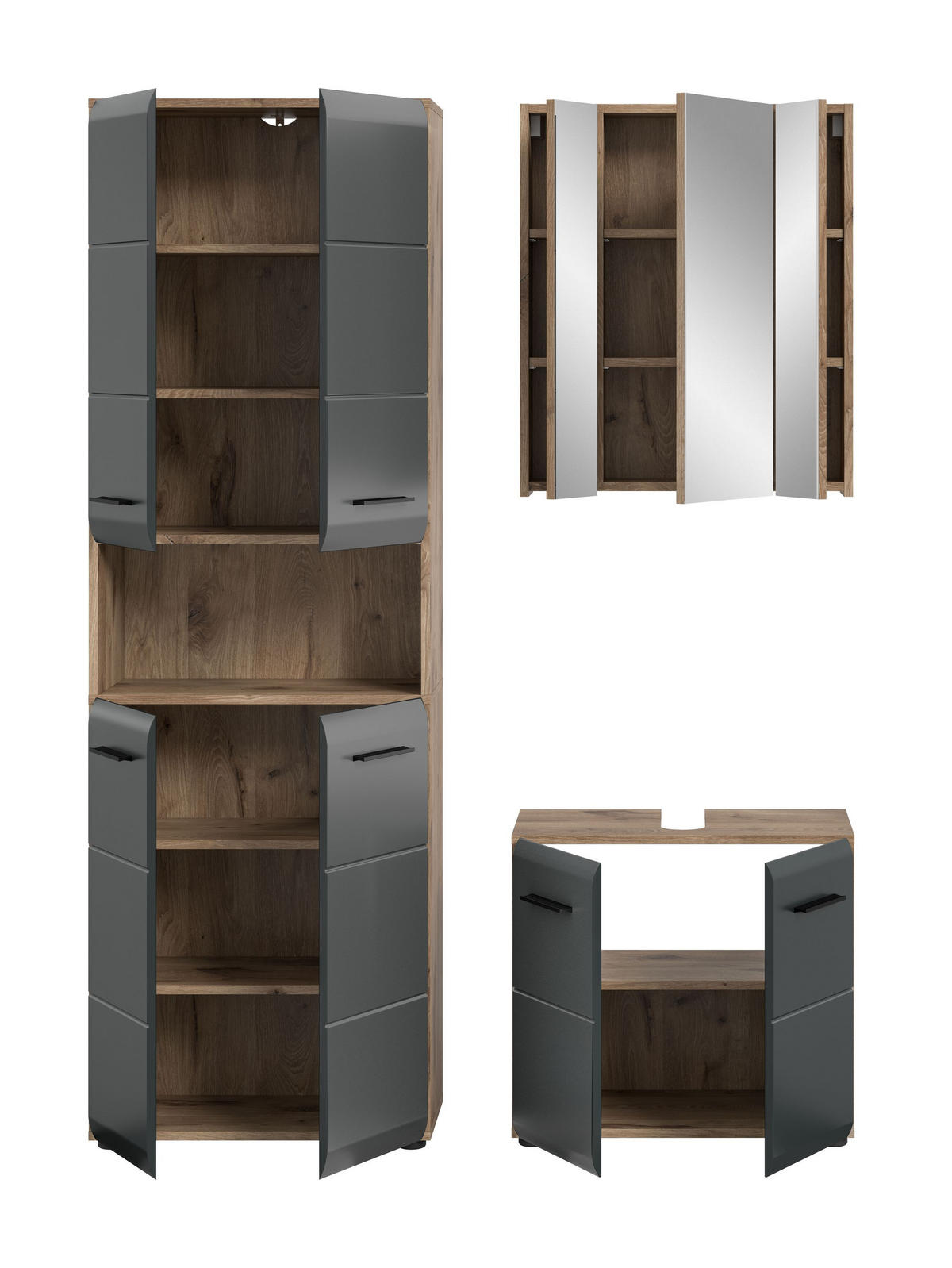 BADEZIMMER Alba 3-tlg. (B/H/T: ca. 135/185/30 cm) in Nox Oak /schwarz matt - Eichefarben, Holz (135/185/30cm)