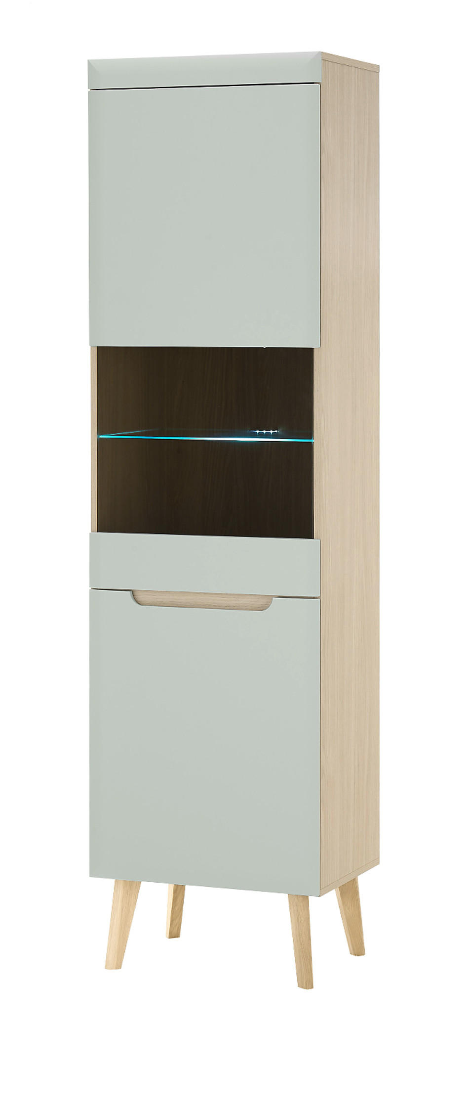 VITRINE Pistazie grün, Eiche, skandinavisch 53 x 197 cm, Standvitrine mit Soft-Close-Funktion - Eichefarben/Pastellgrün, Glas/Eichenholz (53/197/40cm) - Furn.Design