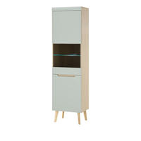 VITRINE Pistazie grün, Eiche, skandinavisch 53 x 197 cm, Standvitrine mit Soft-Close-Funktion - Eichefarben/Pastellgrün, Glas/Eichenholz (53/197/40cm) - Furn.Design