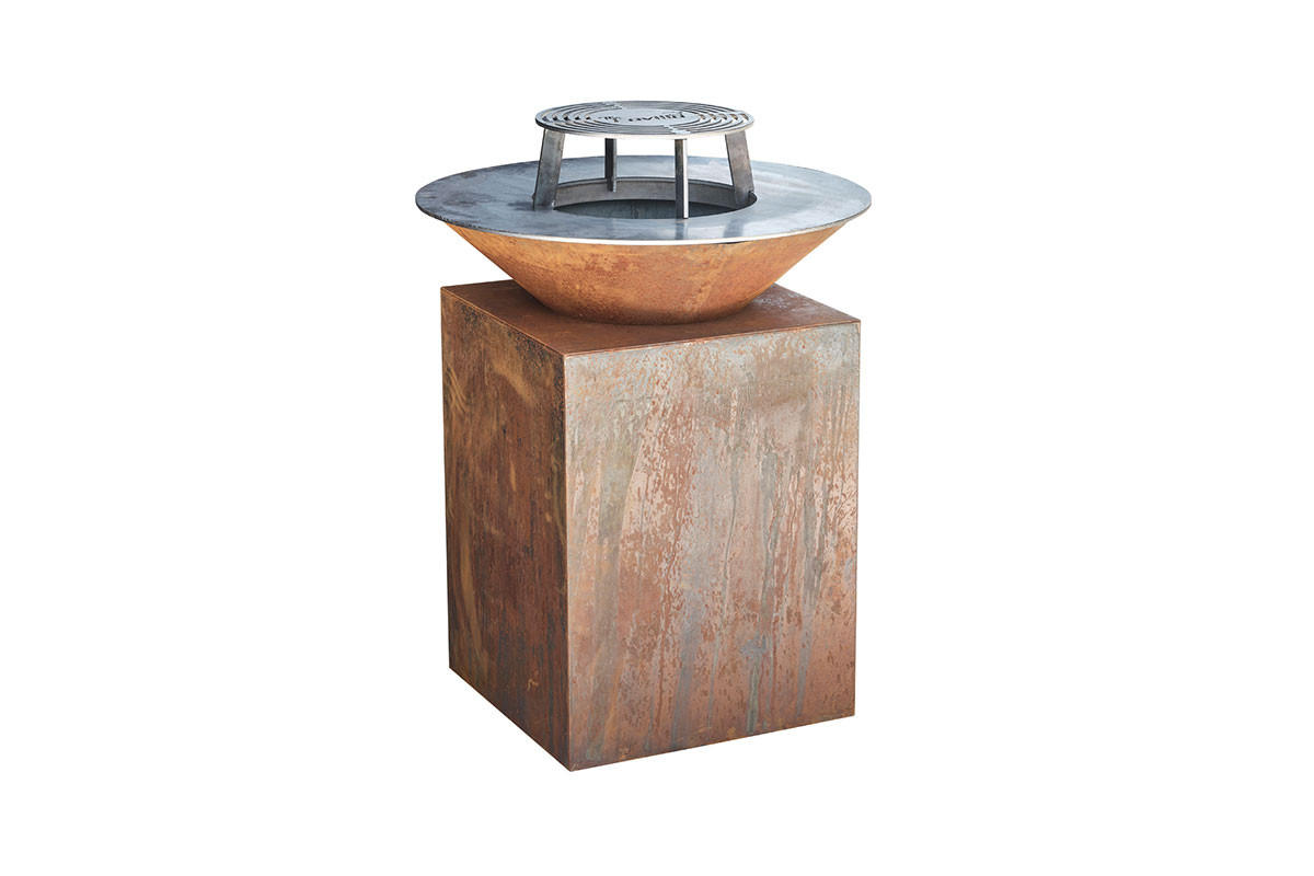 FEUERSCHALE mit Grillring FUEGO Corten Ø 85 cm Grillfläche 105 kg aus Cortenstahl - Kupferfarben, Metall (60/114.5/78.5cm) - The Favilla