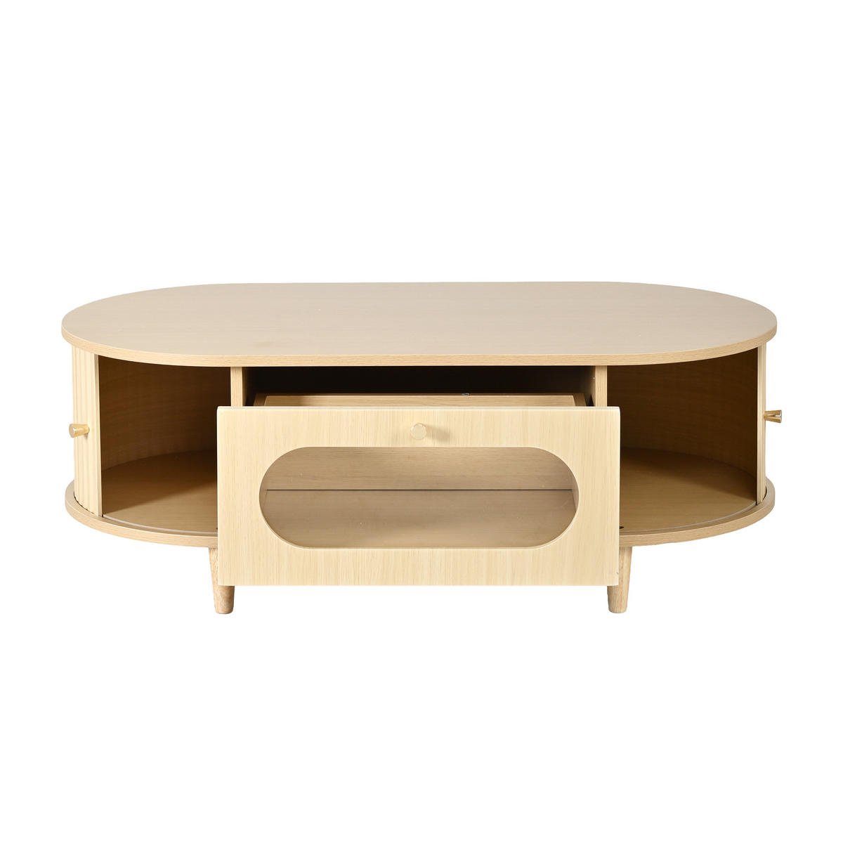 COUCHTISCH 100/50/36 cm holzfarben aus MDF mit Schublade und Rollladentüren - Eichefarben, Holzwerkstoff (100/50/36cm) - OKWISH