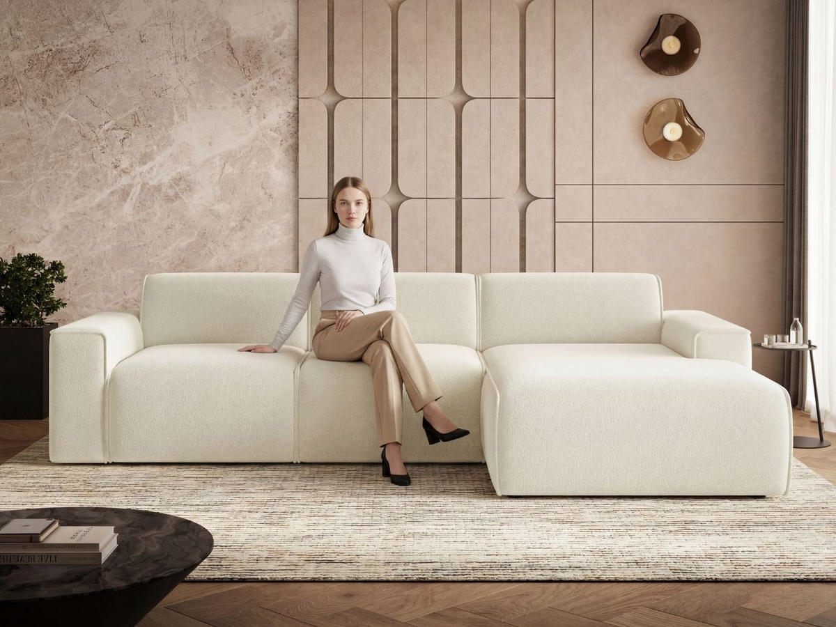 ECKSOFA Lavia Creme Links - Creme/Schwarz, Holz/Kunststoff (310/165cm) - Graingold